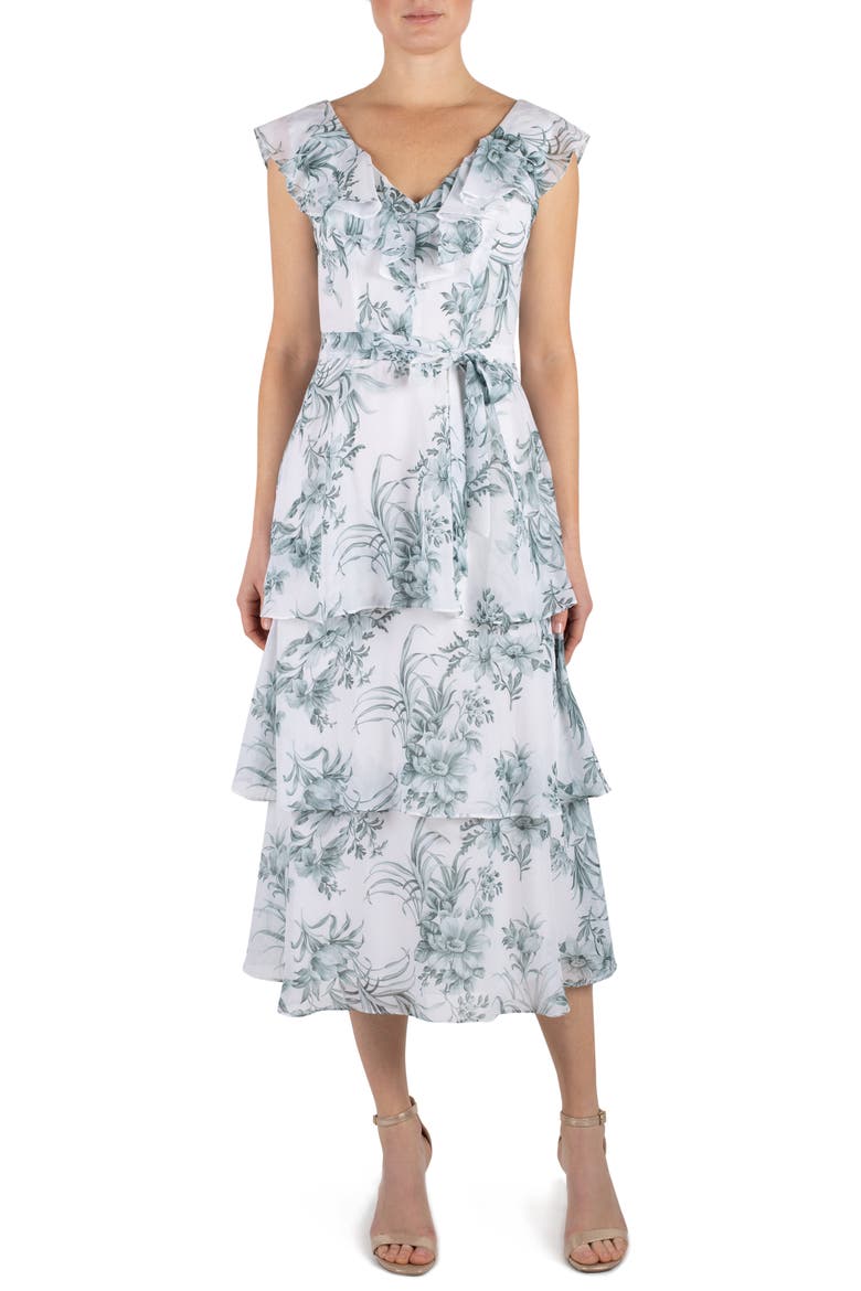 Ruffle Tiered Dress, Main, color, IVORY MULTI