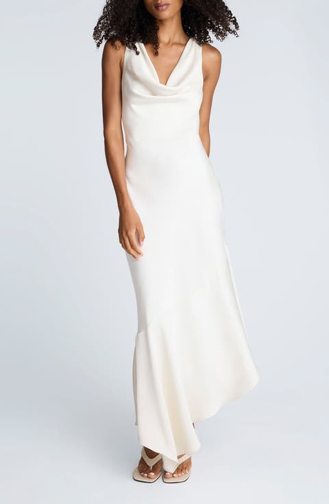 Asymmetric Sleeveless Cowl Neck Maxi Dress