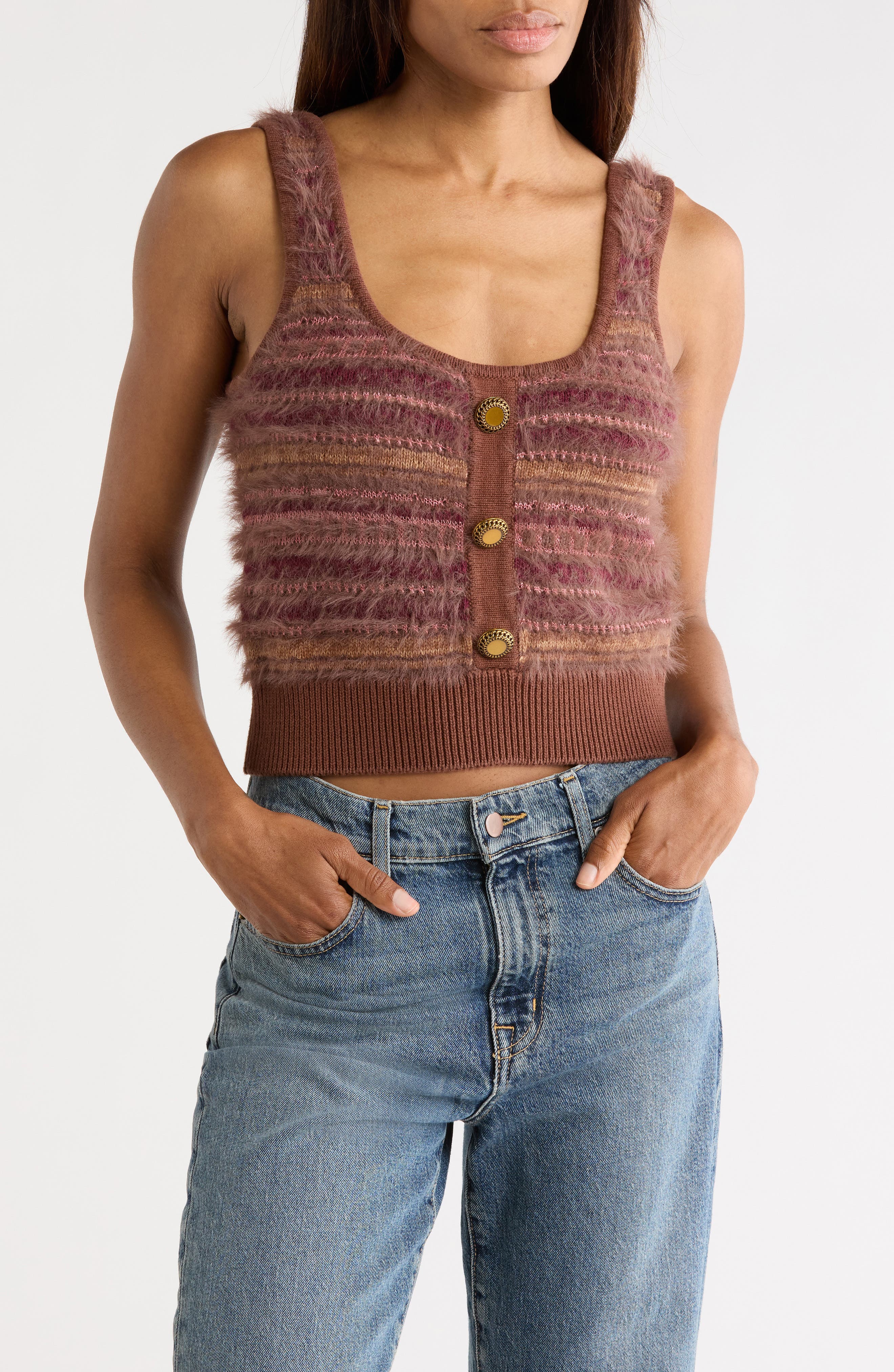 L'AGENCE Galene Mixed Stitch Crop Sweater Tank