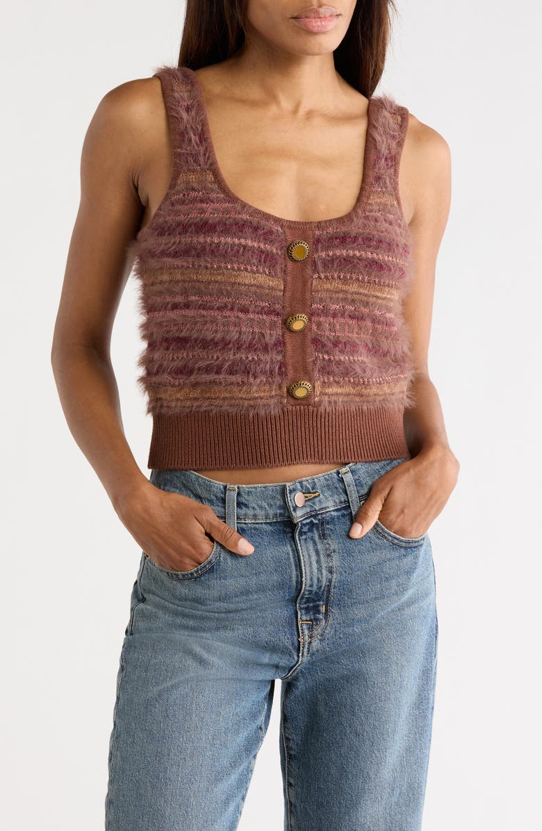 L'AGENCE Galene Mixed Stitch Crop Sweater Tank, Main, color, Natural/ Mauve Multi