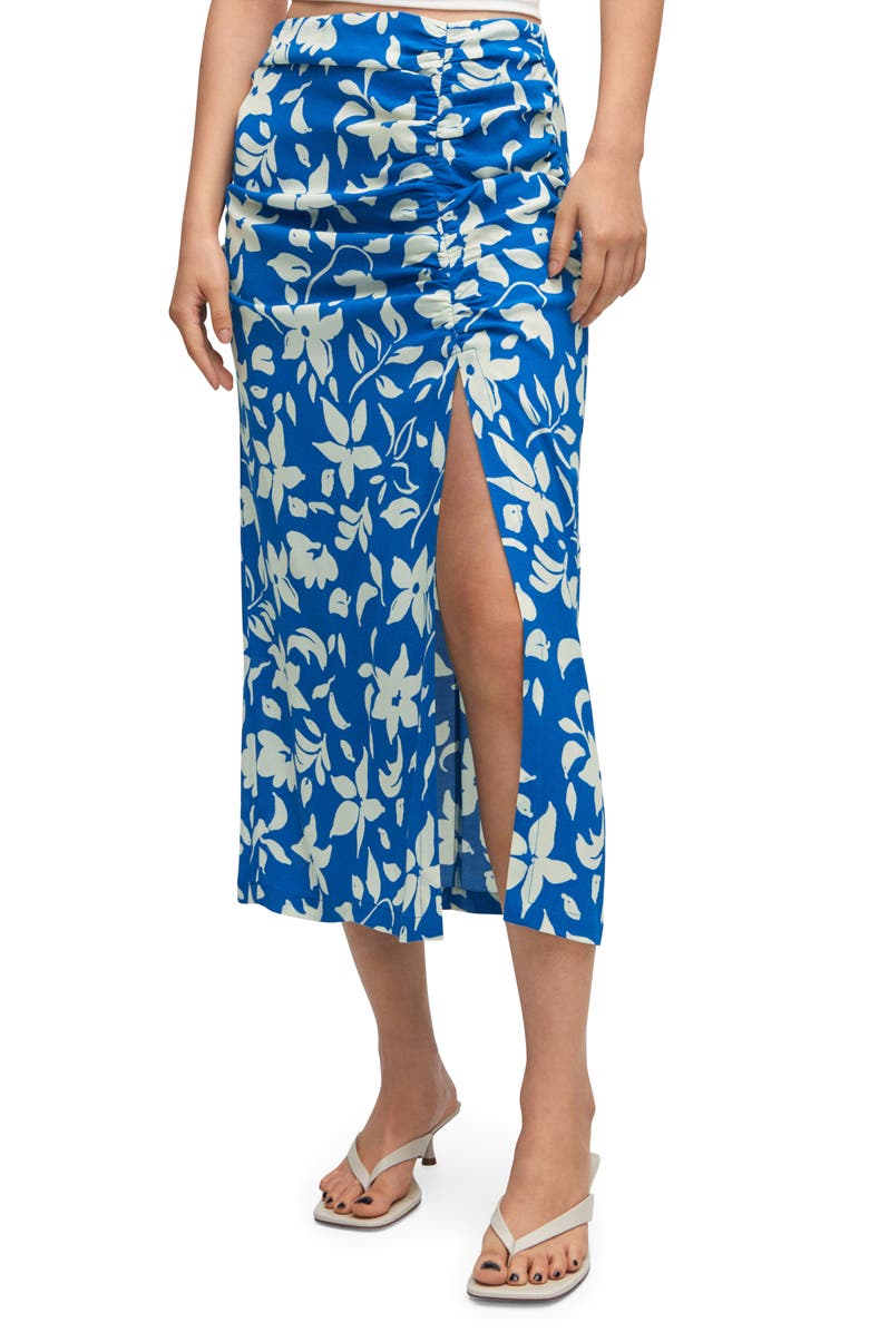MANGO Floral Side Slit High Waist Midi Skirt, Main, color, 
