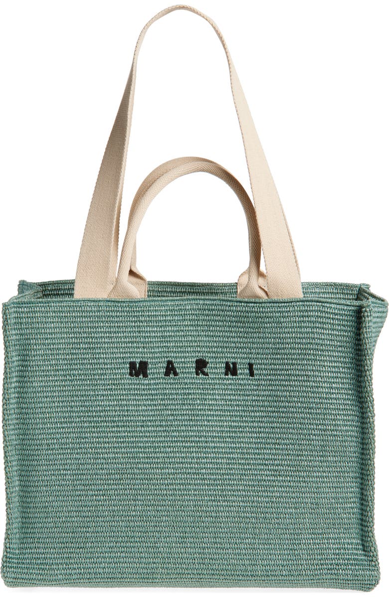 Marni Small Woven Tote Bag, Main, color, Sea/ Green