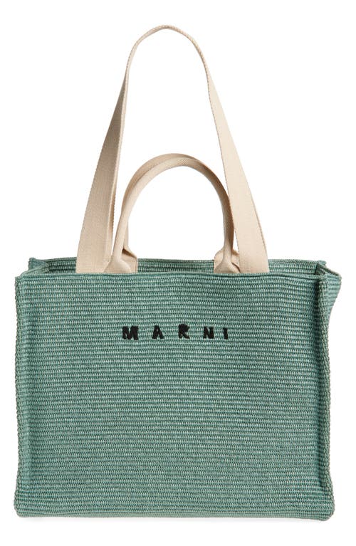 Marni Woven Logo Embroidered Small Tote Bag In Sea/green