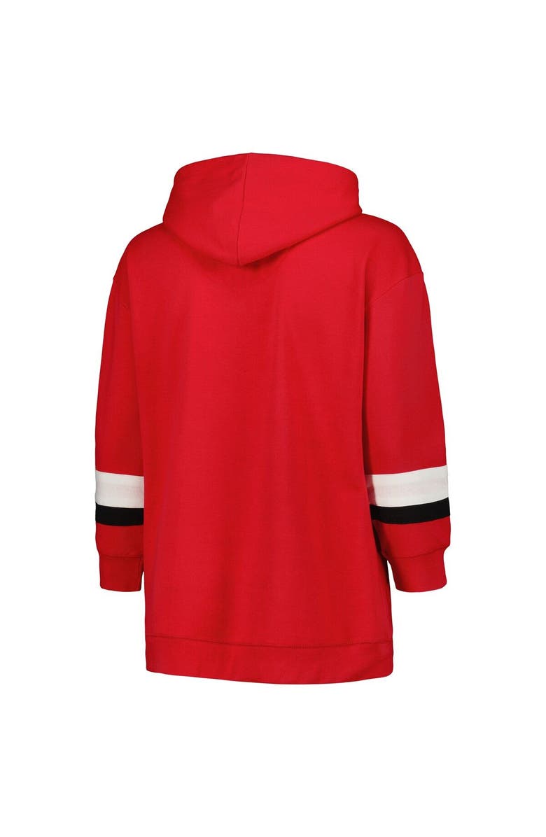 PROFILE Women's Profile Scarlet Ohio State Buckeyes Plus Size Badge Bridge Stripe Pullover Hoodie, Alternate, color,