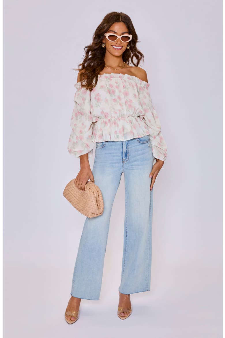 Blossom Off the Shoulder Top, Alternate, color, CREAM/ BLUSH