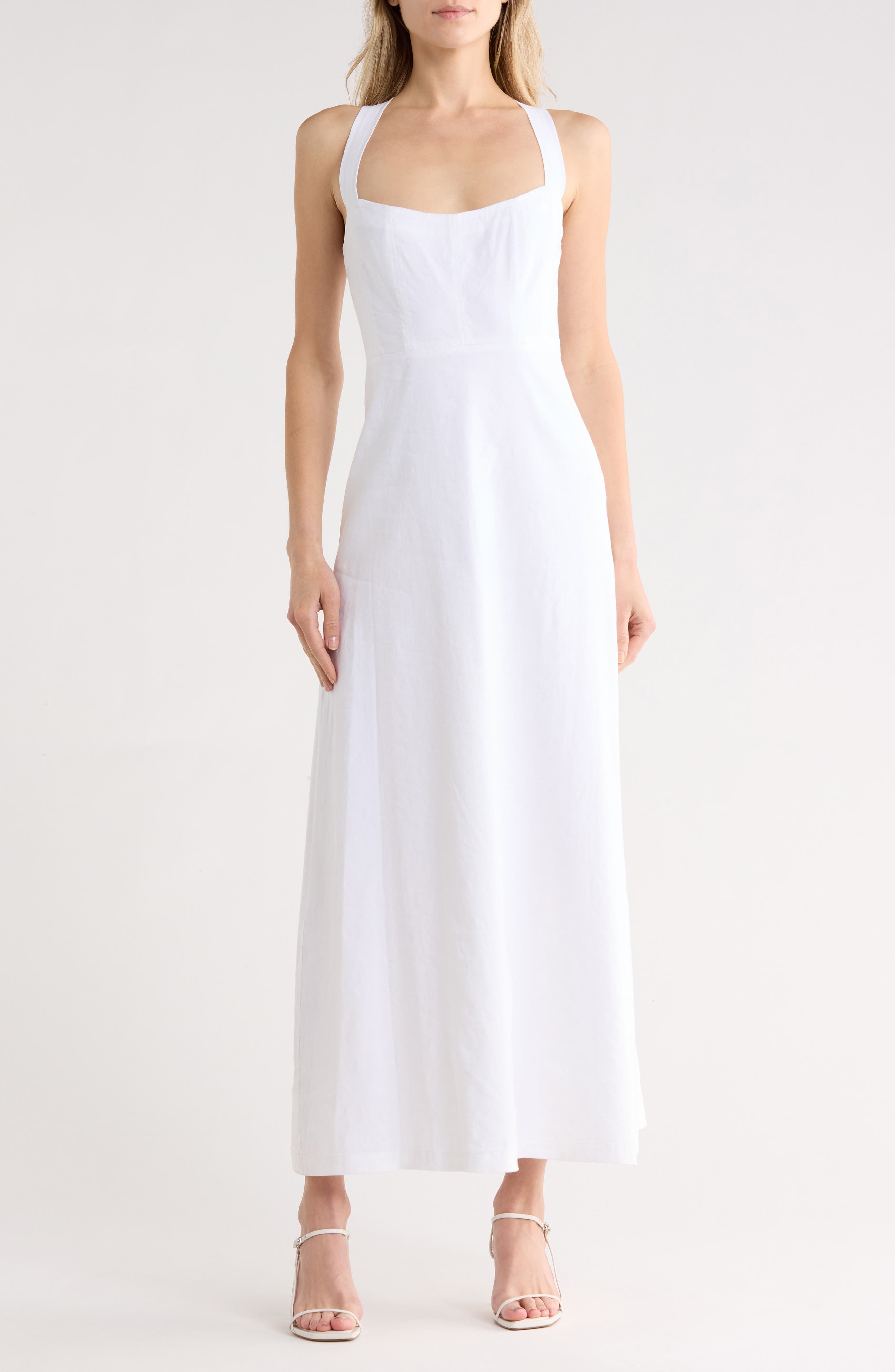 Theory Seamed Linen Blend Maxi Dress