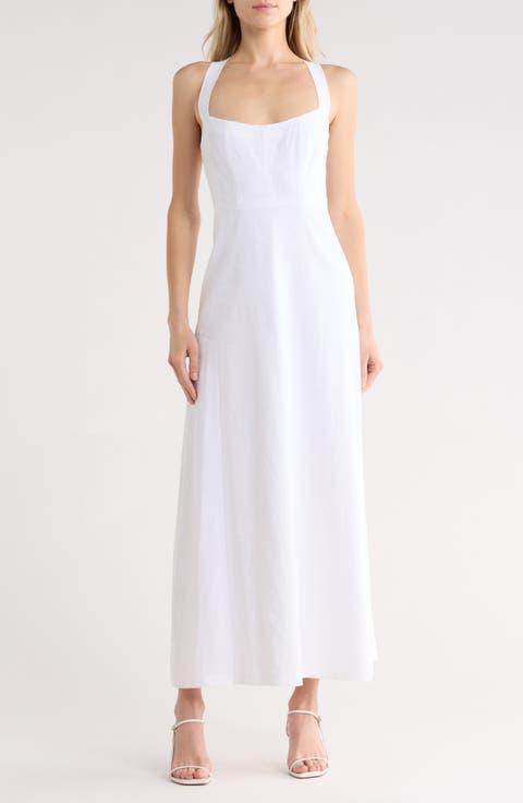 Seamed Linen Blend Maxi Dress