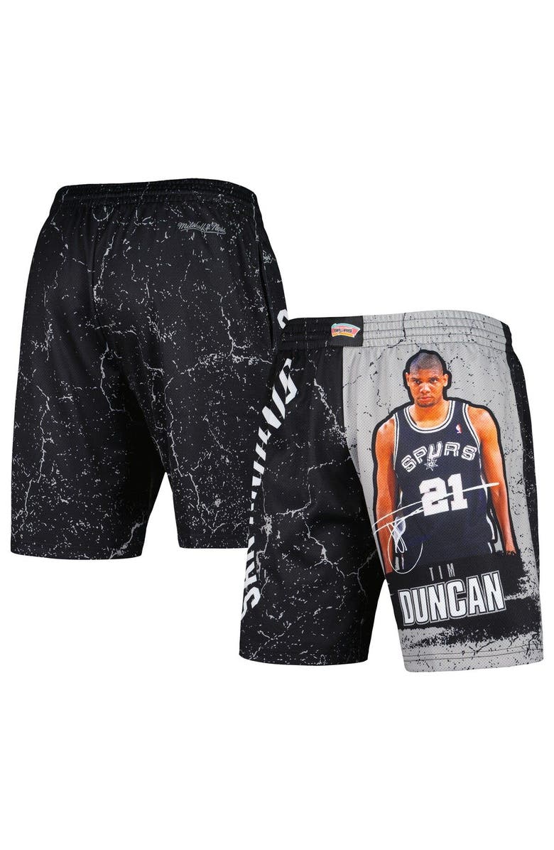 Mitchell & Ness Men's Mitchell & Ness Tim Duncan Black San Antonio Spurs Hardwood Classics Player Burst Shorts, Main, color, 