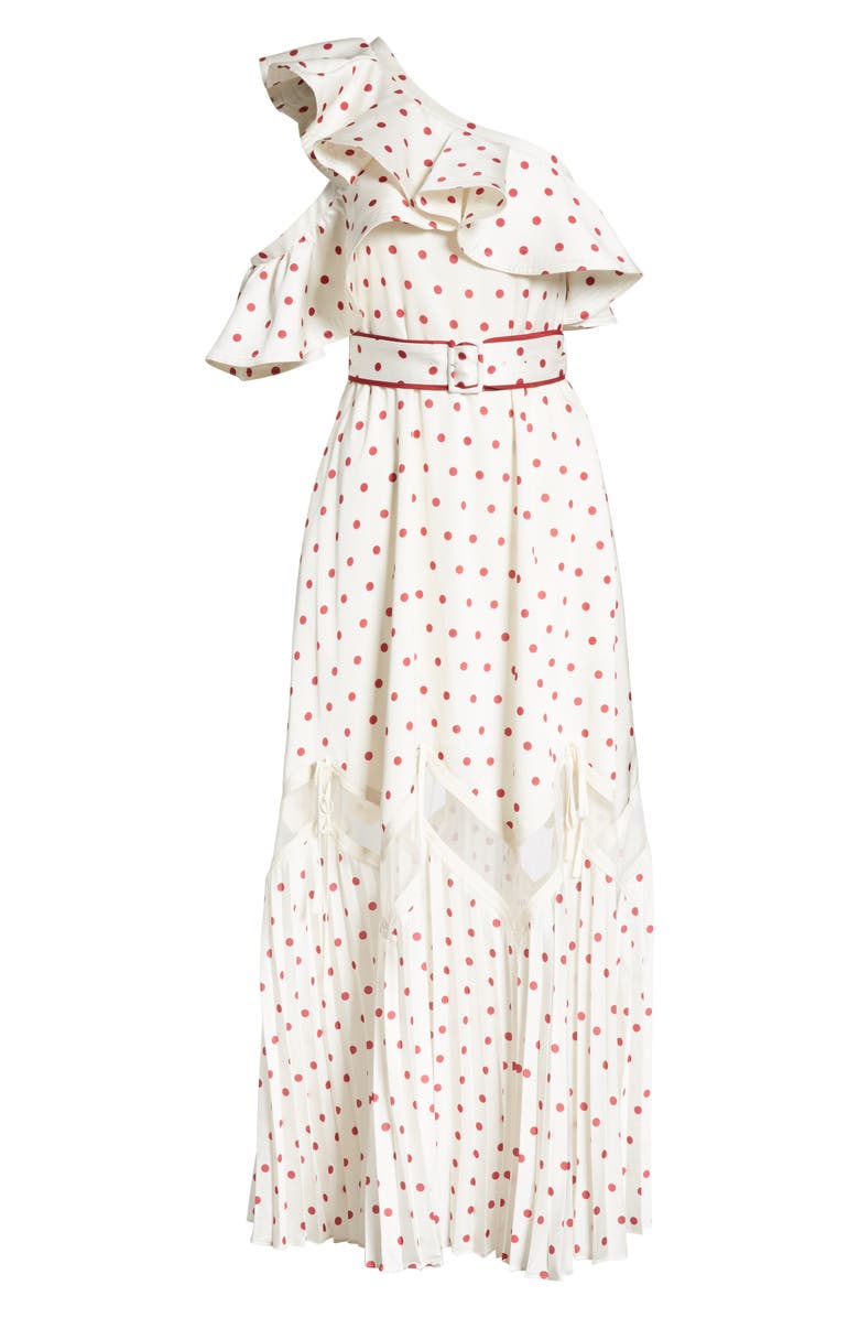 Self-Portrait Polka Dot Ruffle Satin Dress, Alternate, color, 