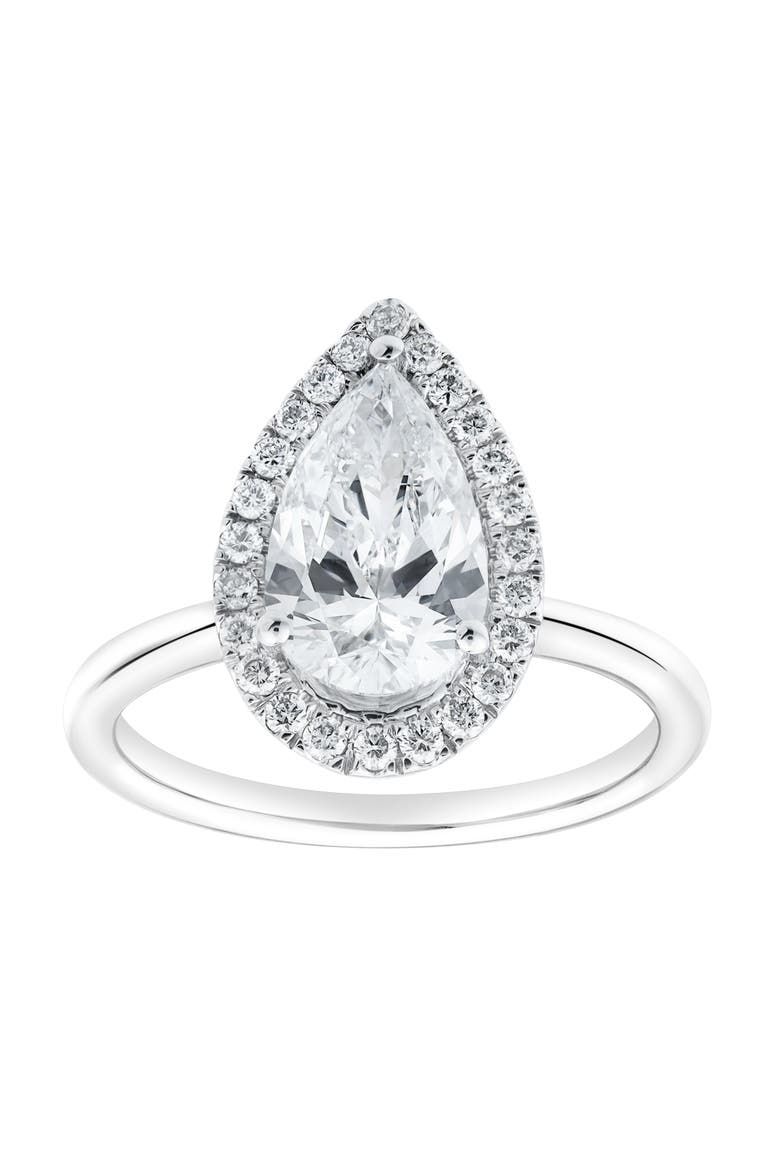 Lyra 14K Gold Pear Shaped Lab Grown Diamond Halo Ring - 1.9 Ct, Main, color, 14K White Gold