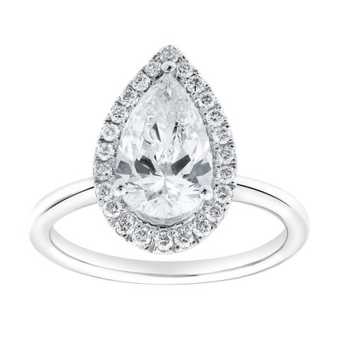 Lyra 14K Gold Pear Shaped Lab Grown Diamond Halo Ring - 1.9 Ct