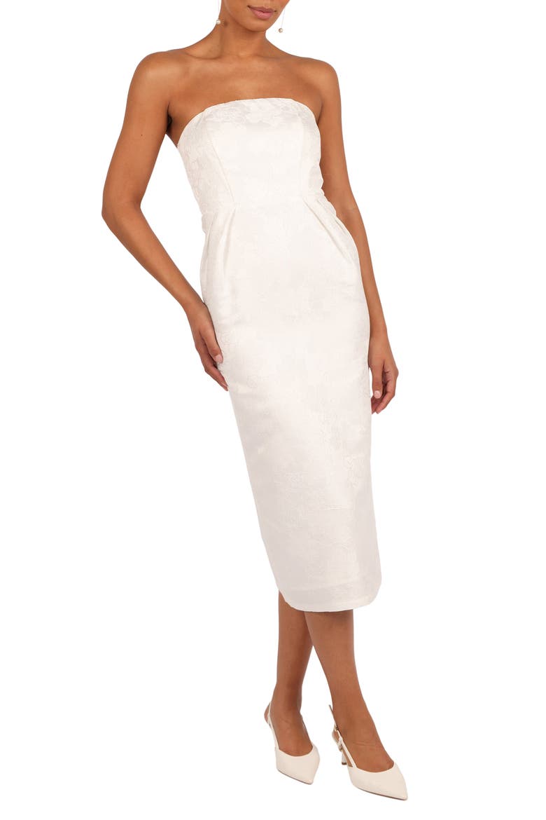 Avah Strapless Midi Dress, Main, color, WHITE