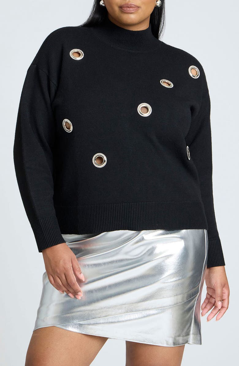 ELOQUII Grommet Mock Neck Sweater, Main, color, 