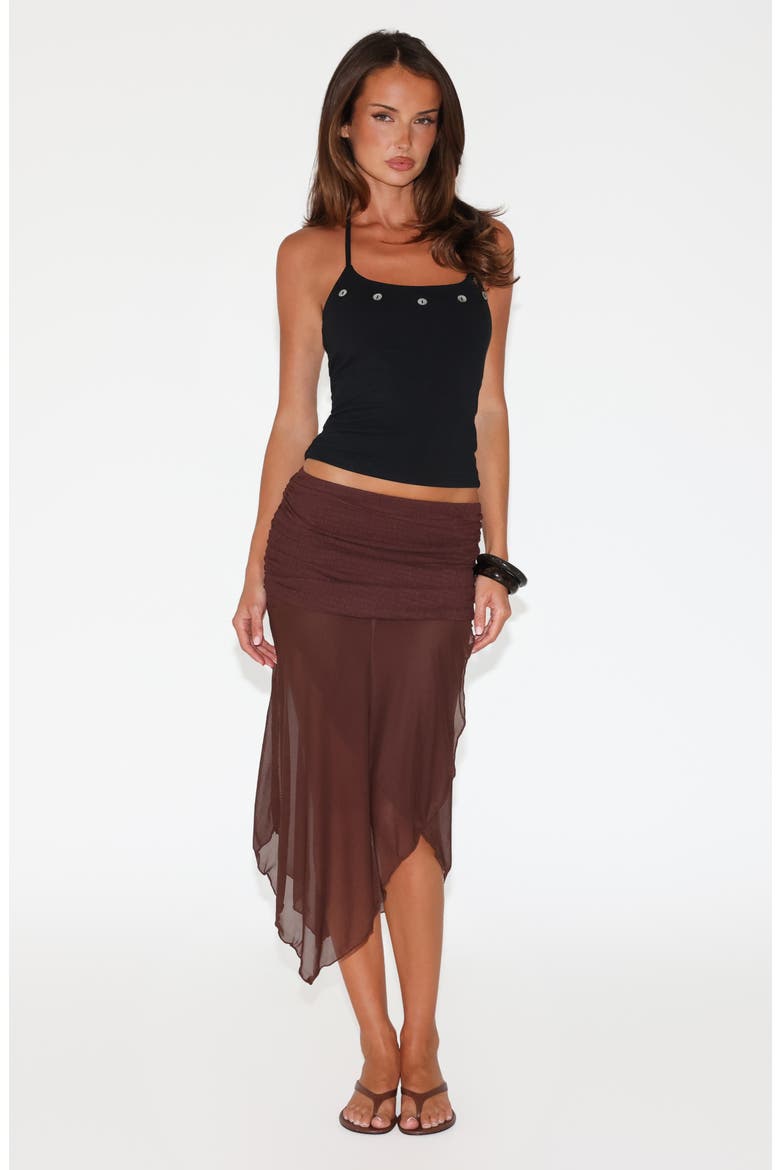 Zinnia Mixed Media Asymmetric Skirt, Alternate, color, CHOCOLATE