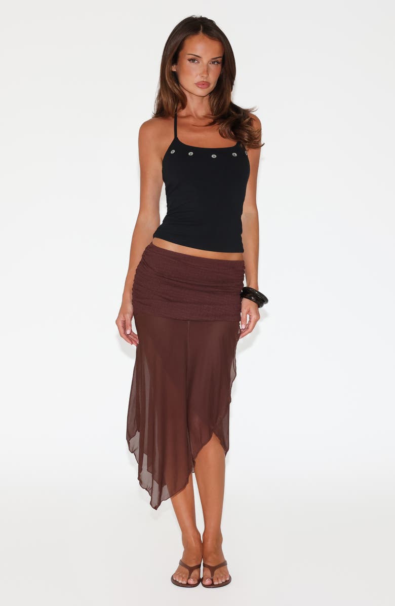 Tiger Mist Zinnia Mixed Media Asymmetric Skirt, Alternate, color, Chocolate