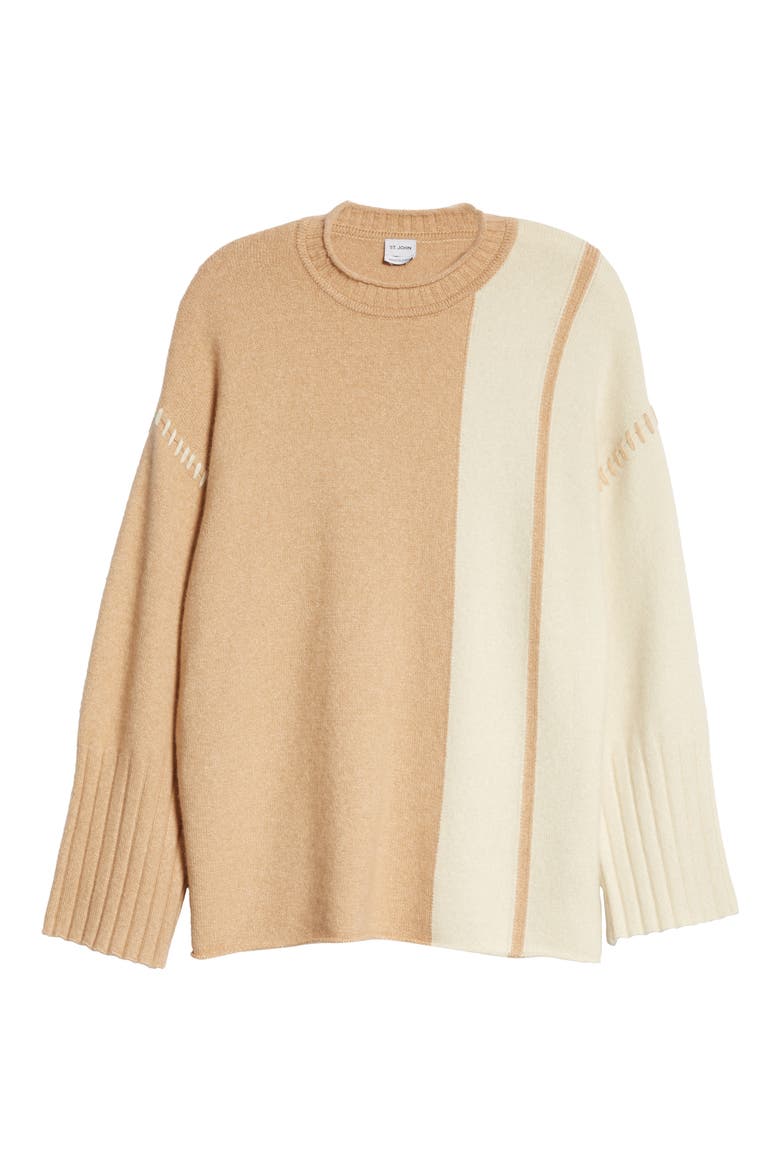 Stripe Wide Sleeve Cashmere & Silk Sweater, Alternate, color, CREAM