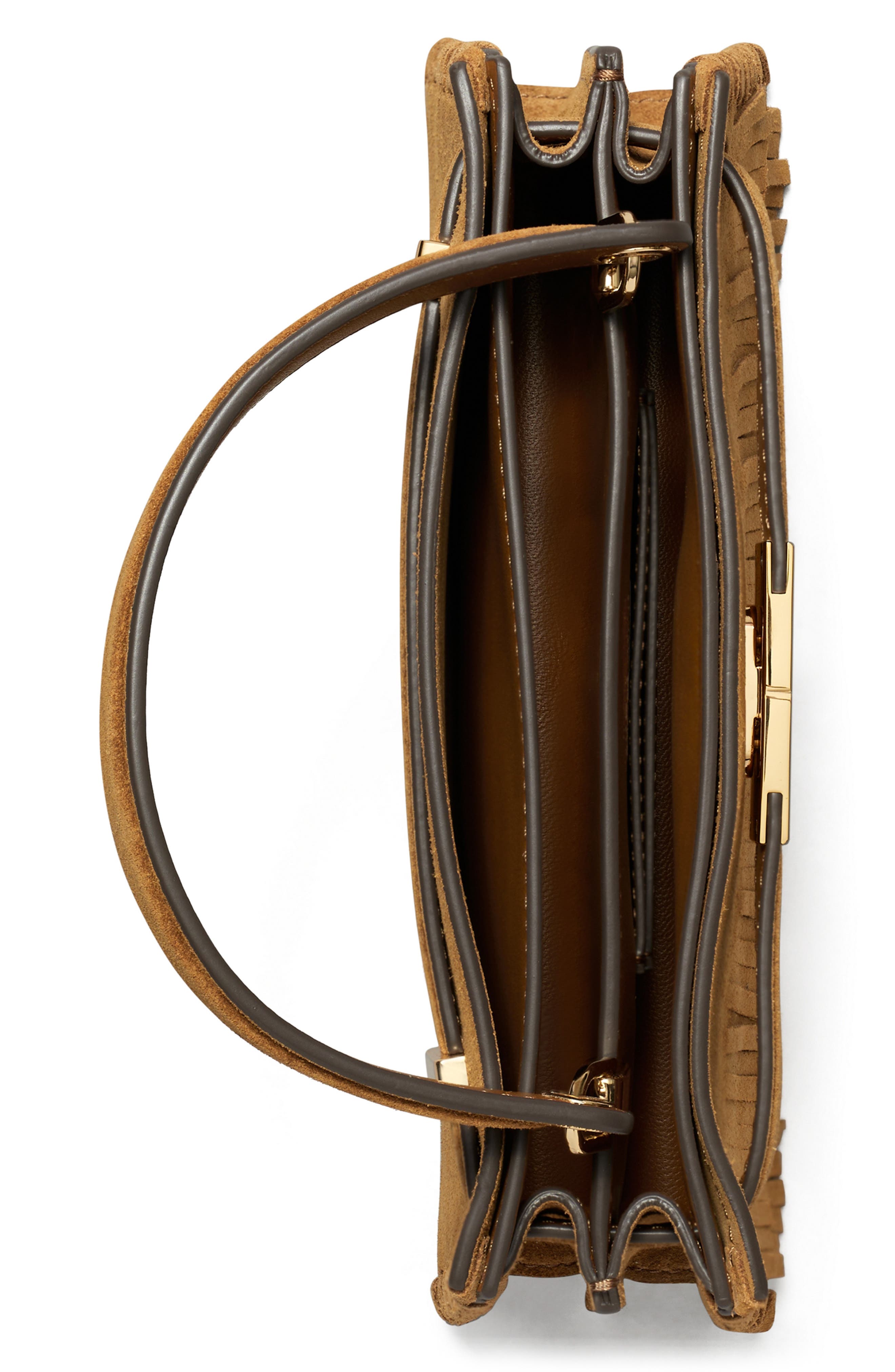Tory Burch Petite Lee Radziwill Suede Fringe Double Bag, Alternate, color, Wild Tabacco