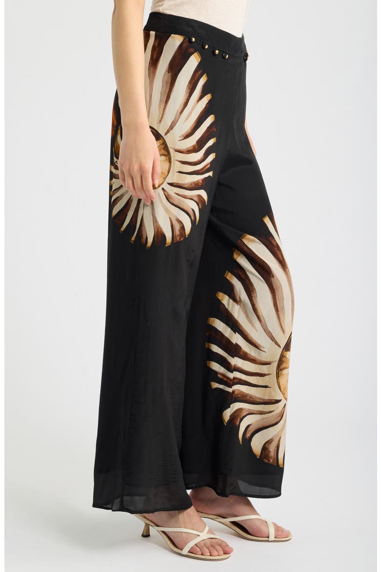 Ammonite Placed Print Wide Leg Pants, Alternate, color, BLACK