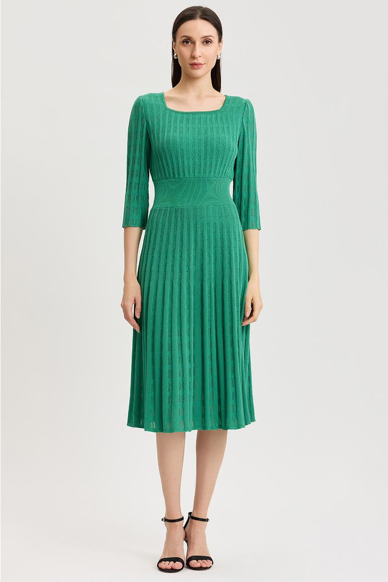 Linear Pointelle Tonal Knit Fit-N-Flare Midi Dress, Main, color, Kelly Green