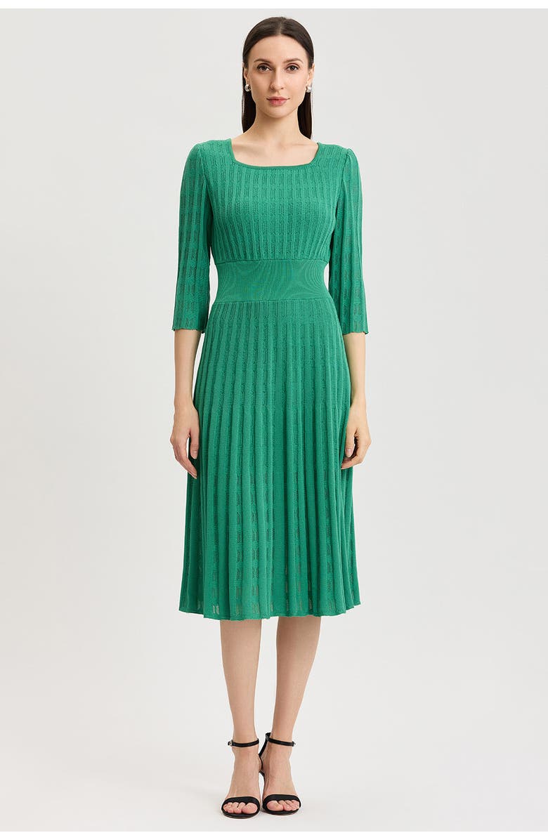 Ming Wang Linear Pointelle Tonal Knit Fit-N-Flare Midi Dress, Main, color, Kelly Green