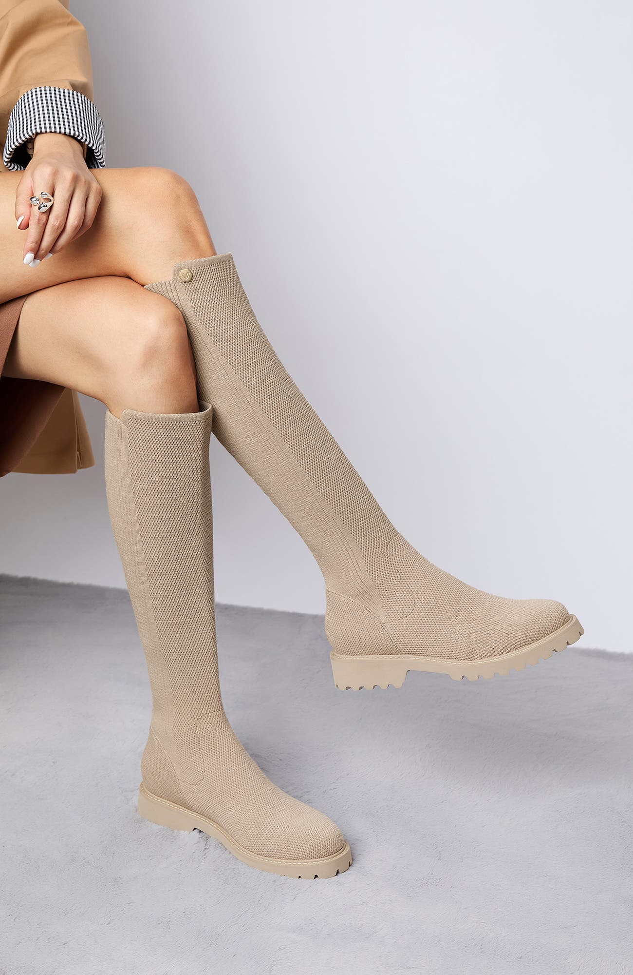 Round-Toe Stretchy Wool Knee-High Boots, Alternate, color, Warm Taupe