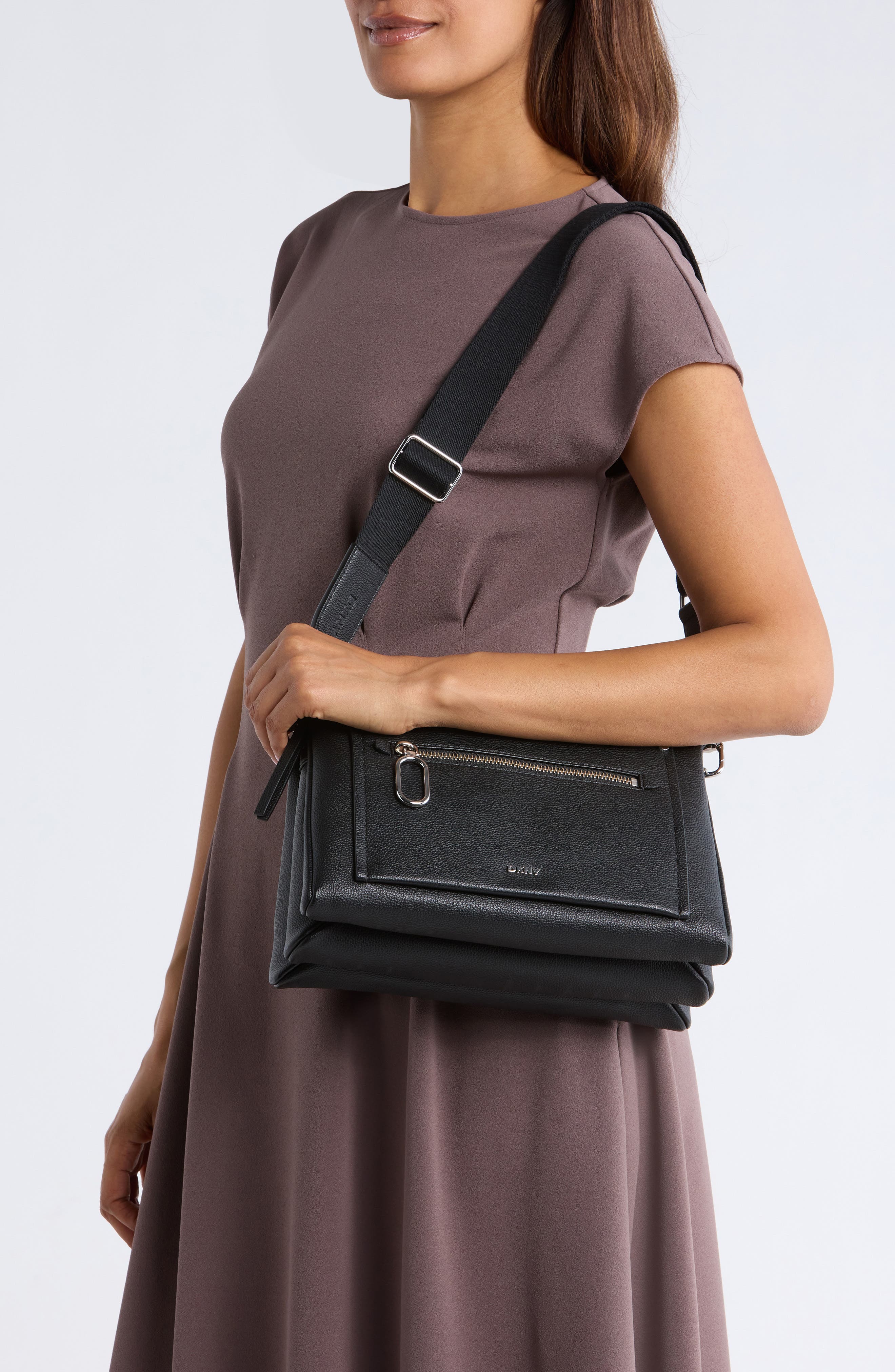 DKNY Nala Faux Leather Crossbody Bag, Alternate, color, Black/ Silver