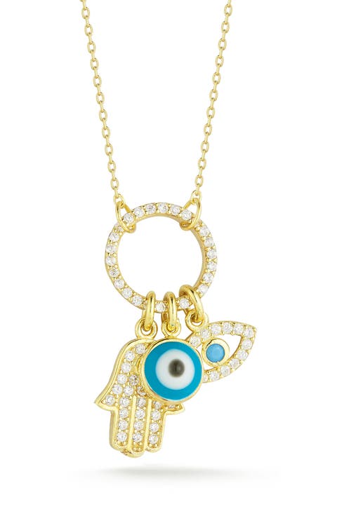 CZ Evil Eye & Hamsa Charm Pendant Necklace