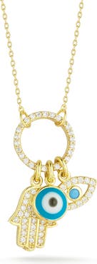 GLAZE JEWELRY CZ Evil Eye & Hamsa Charm Pendant Necklace