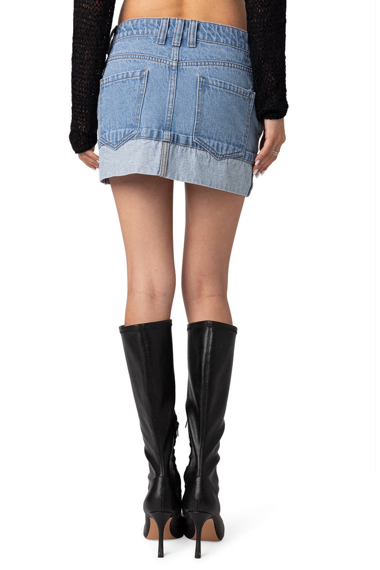 Foldover Cuff Denim Miniskirt, Alternate, color, LIGHT-BLUE