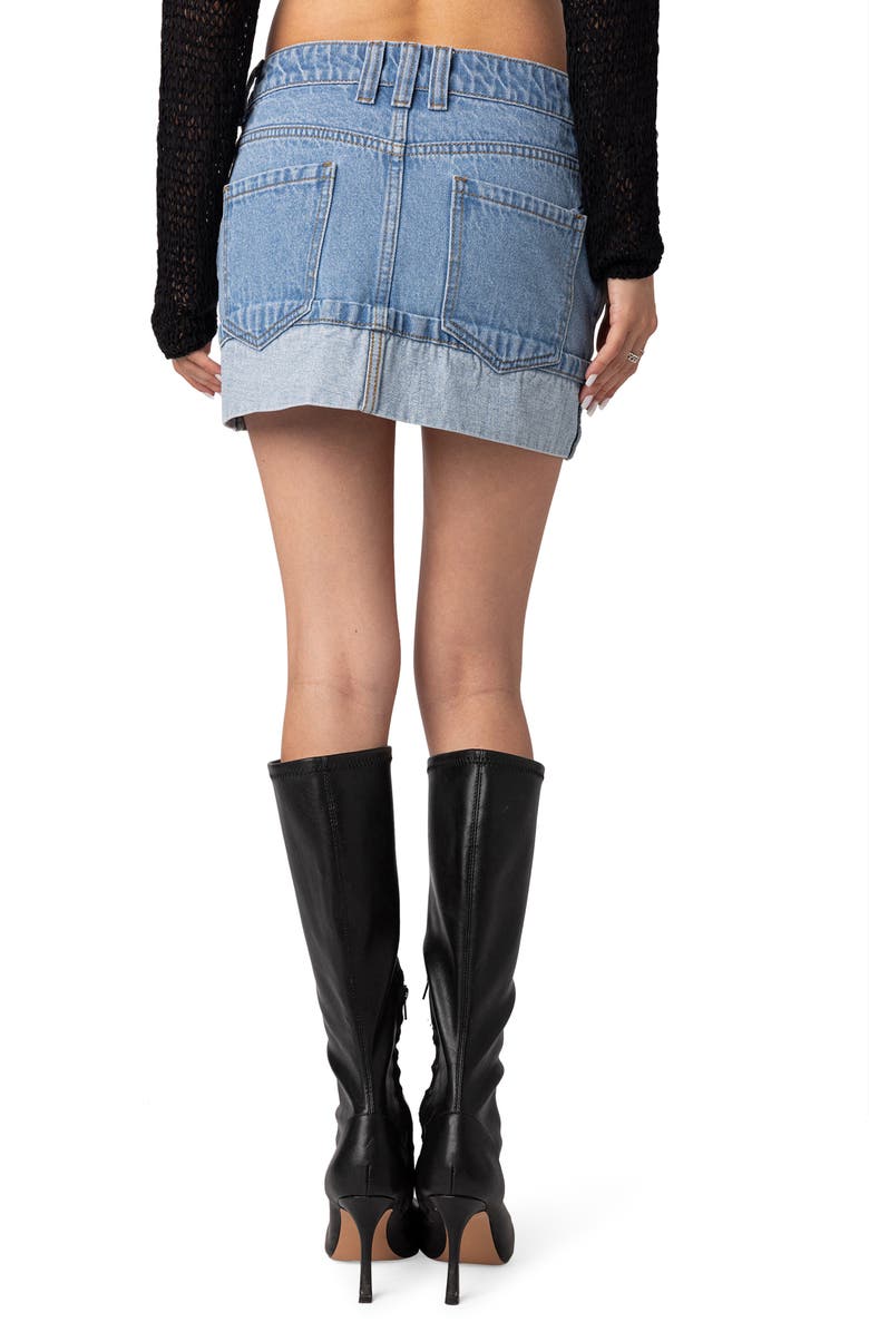 EDIKTED Foldover Cuff Denim Miniskirt, Alternate, color, Light-Blue