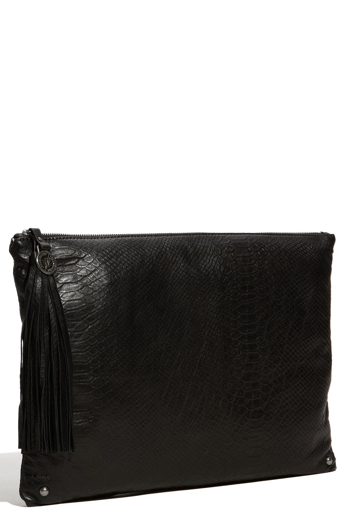 'Bowery' Embossed Portfolio Clutch, Main, color, BLACK