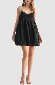 All in Favor Open Stitch Bodice Mix Media Bubble Hem Cotton Minidress