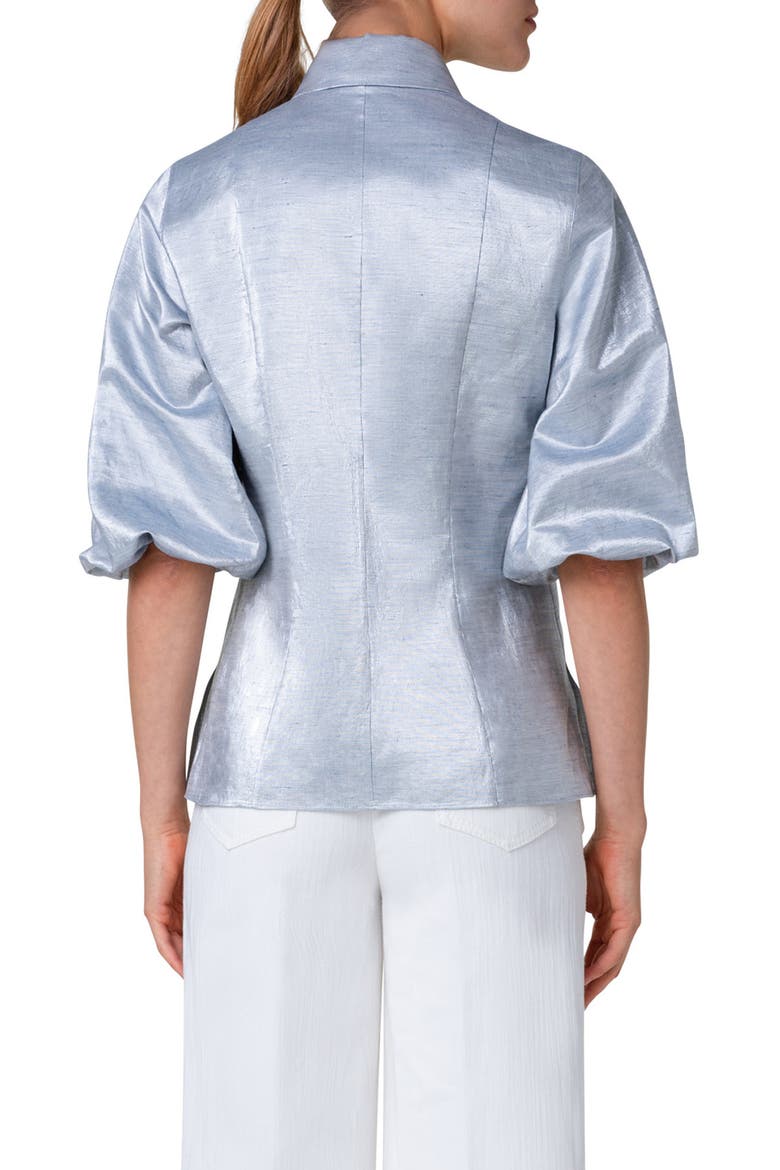 Metallic Puff Sleeve Button-Up Shirt, Alternate, color, SILVER BLUE