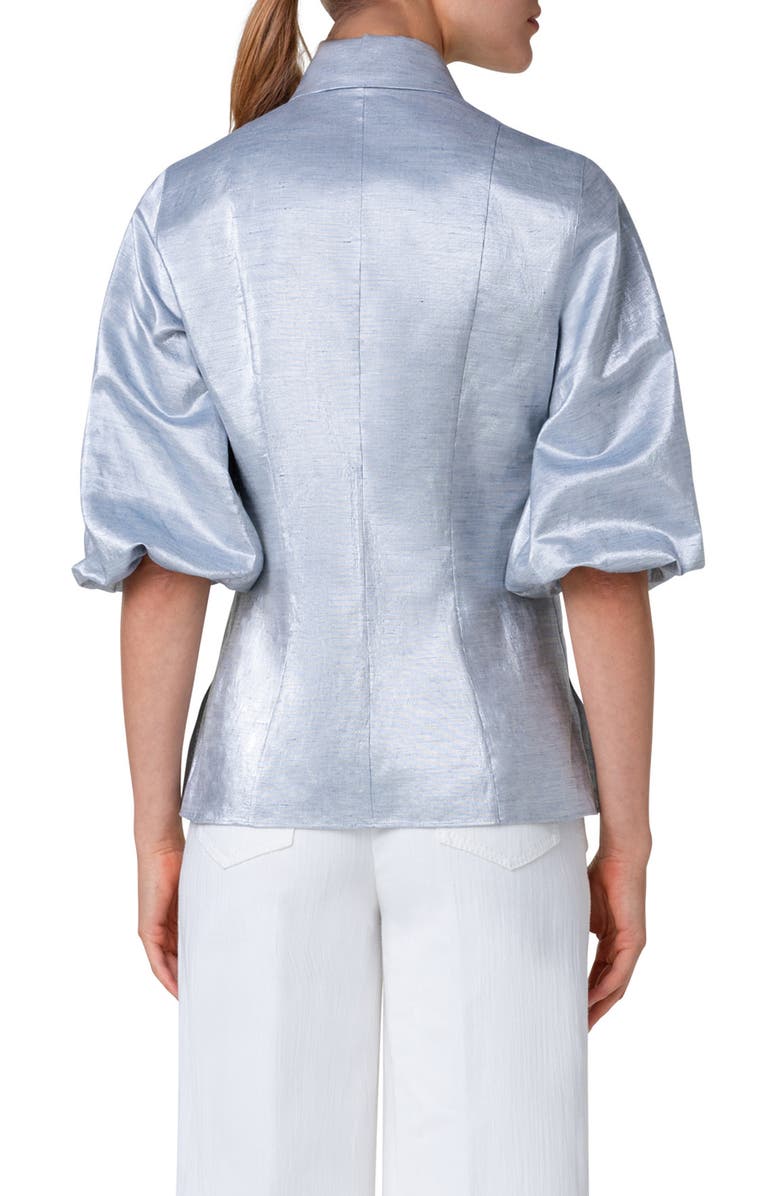Akris punto Metallic Puff Sleeve Button-Up Shirt, Alternate, color, 