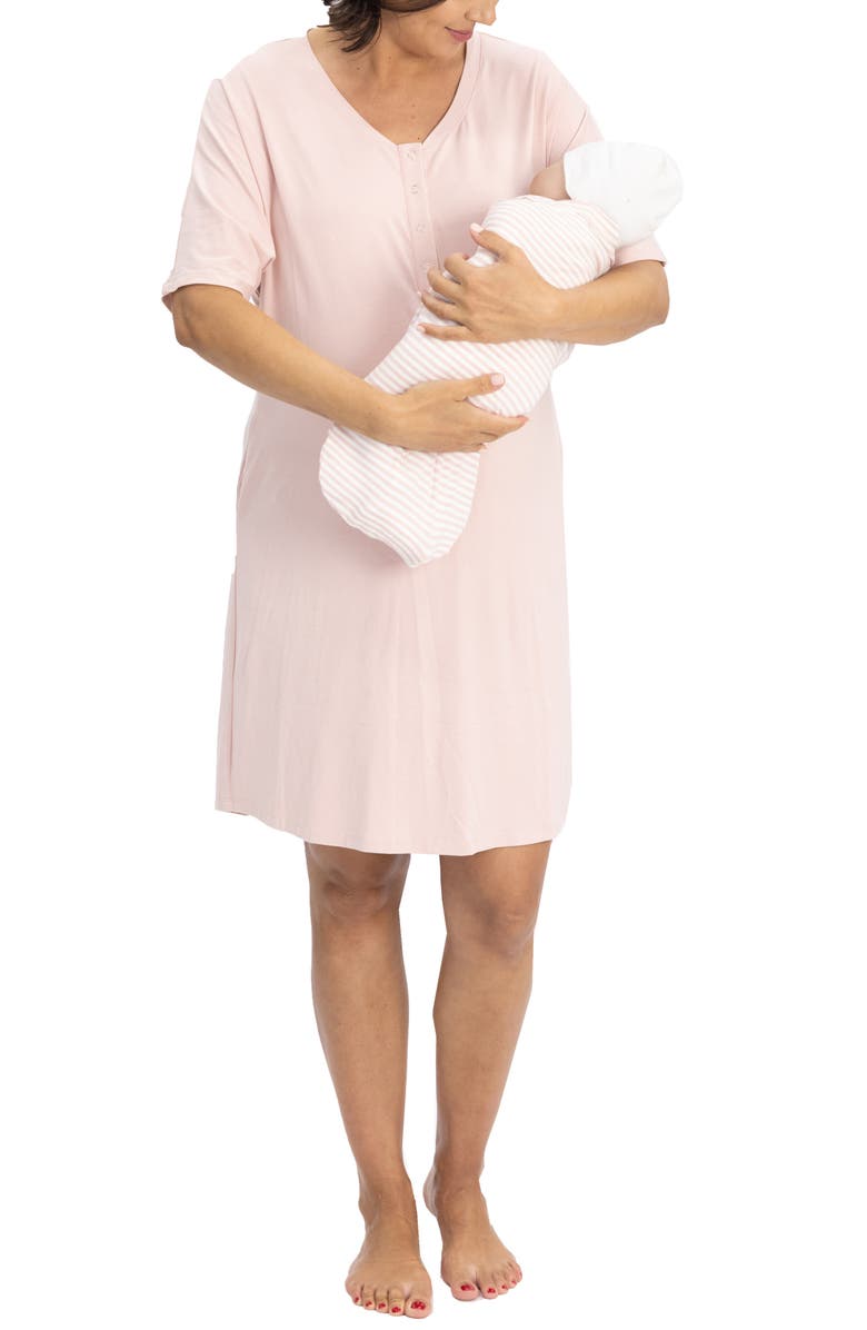 Angel Maternity Mama Hospital Maternity/Nursing Nightgown with Bonus Baby Pouch, Alternate, color,