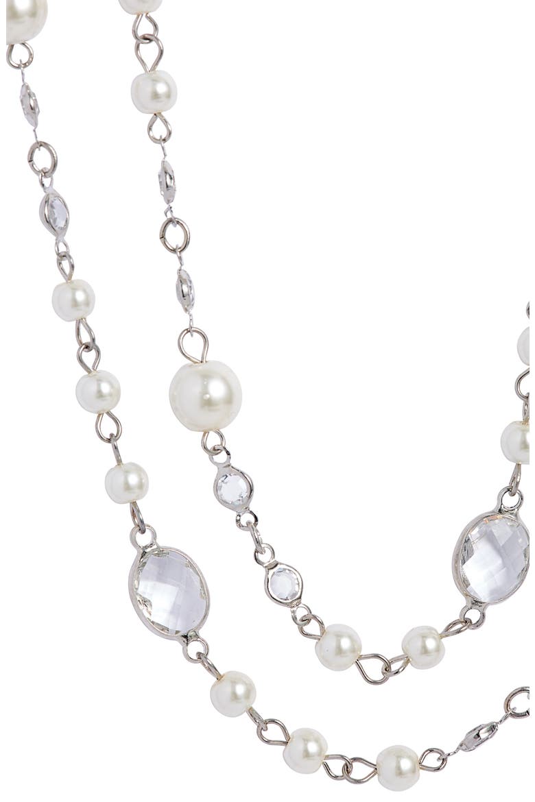 Imitation Pearl Station Necklace, Alternate, color, CRYSTAL/ SILVER