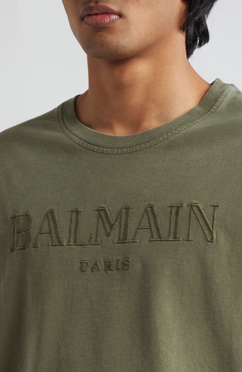 Balmain Embroidered Logo Cotton T-Shirt, Alternate, color, Uia Kaki/ Kaki