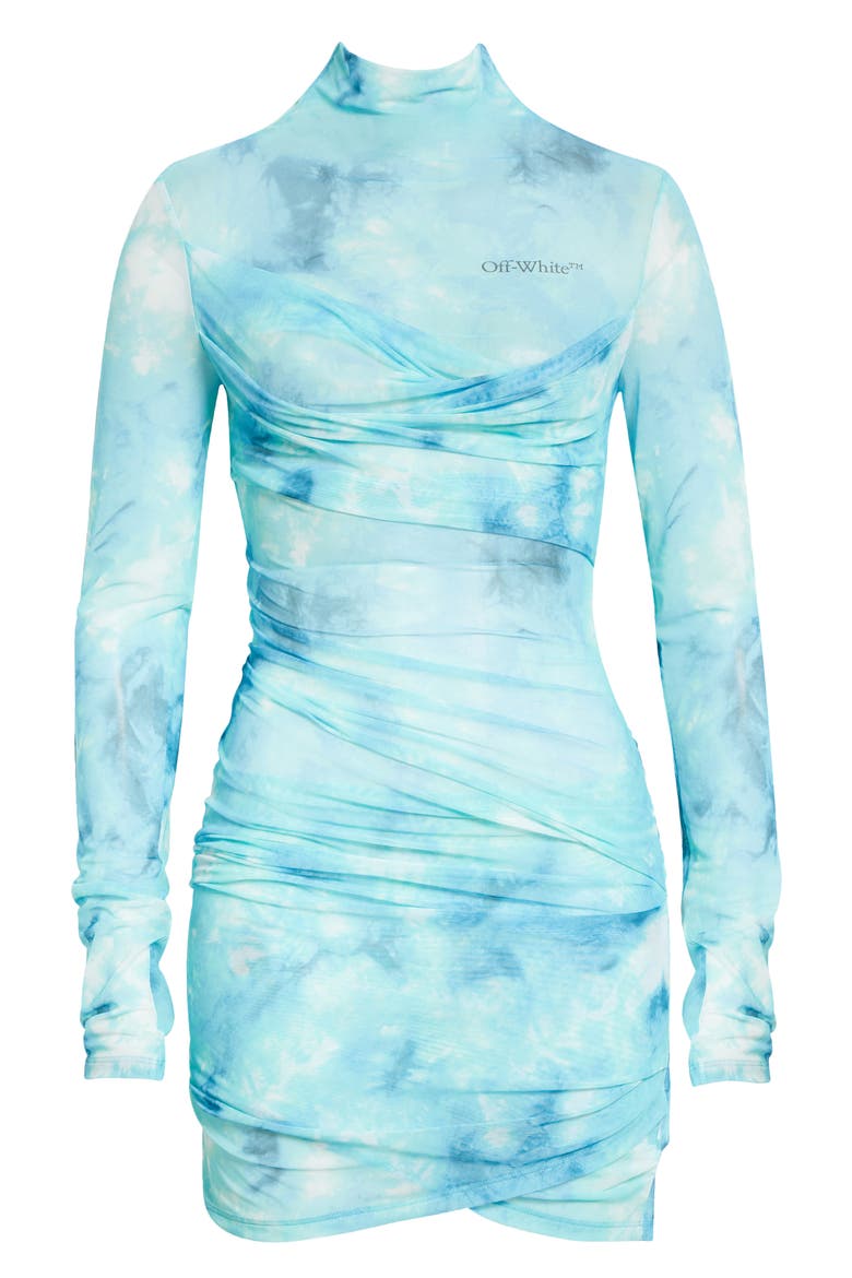 Gender Inclusive Tie Dye Long Sleeve Tulle Twist Minidress (Nordstrom Exclusive), Alternate, color, WHITE/ LIGHT BLUE