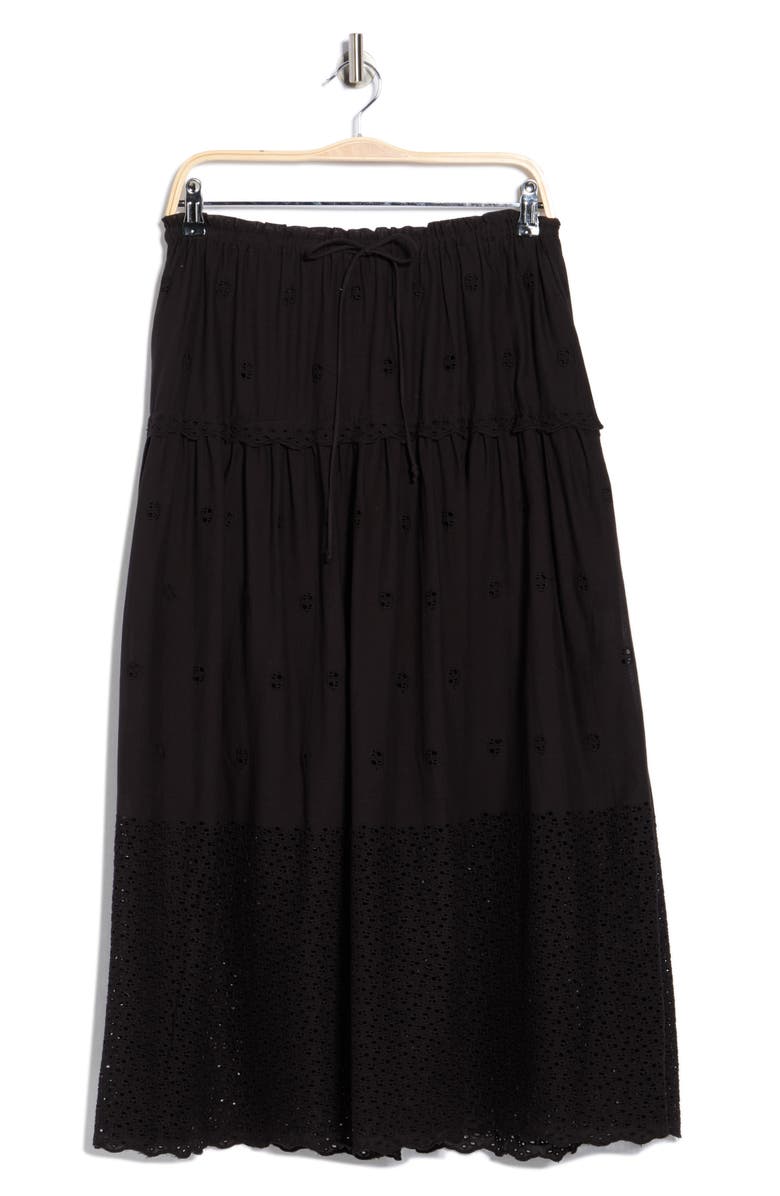 ELIE ELIE TAHARI Ruffle Embroidered Eyelet Cotton Blend Skirt, Alternate, color, Black