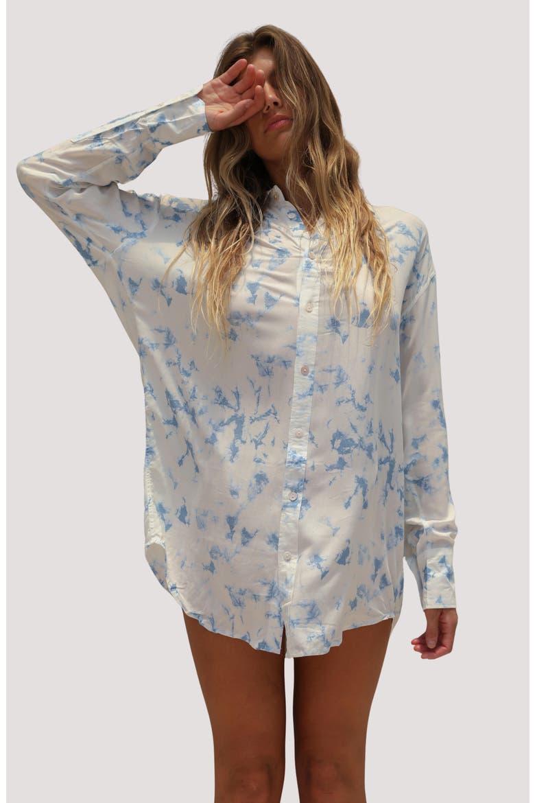 Print Long Sleeve Cover-Up Shirtdress, Alternate, color, SKY DREAM