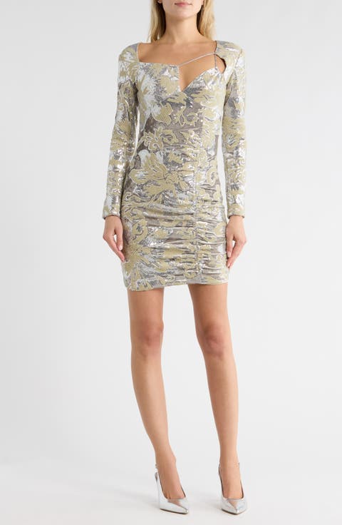 Long Sleeve Metallic Burnout Minidress