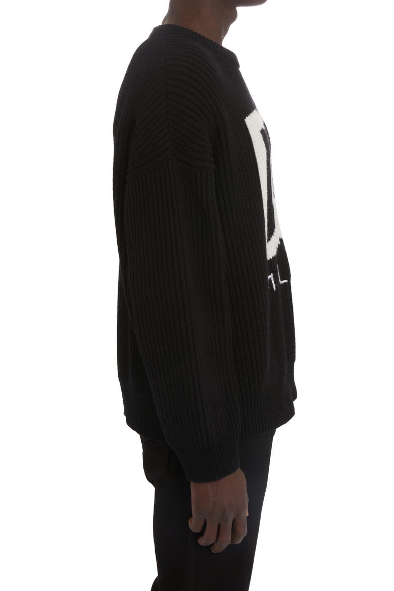 Intarsia Logo Cashmere & Virgin Wool Rib Sweater, Alternate, color, BLACK/ WHITE