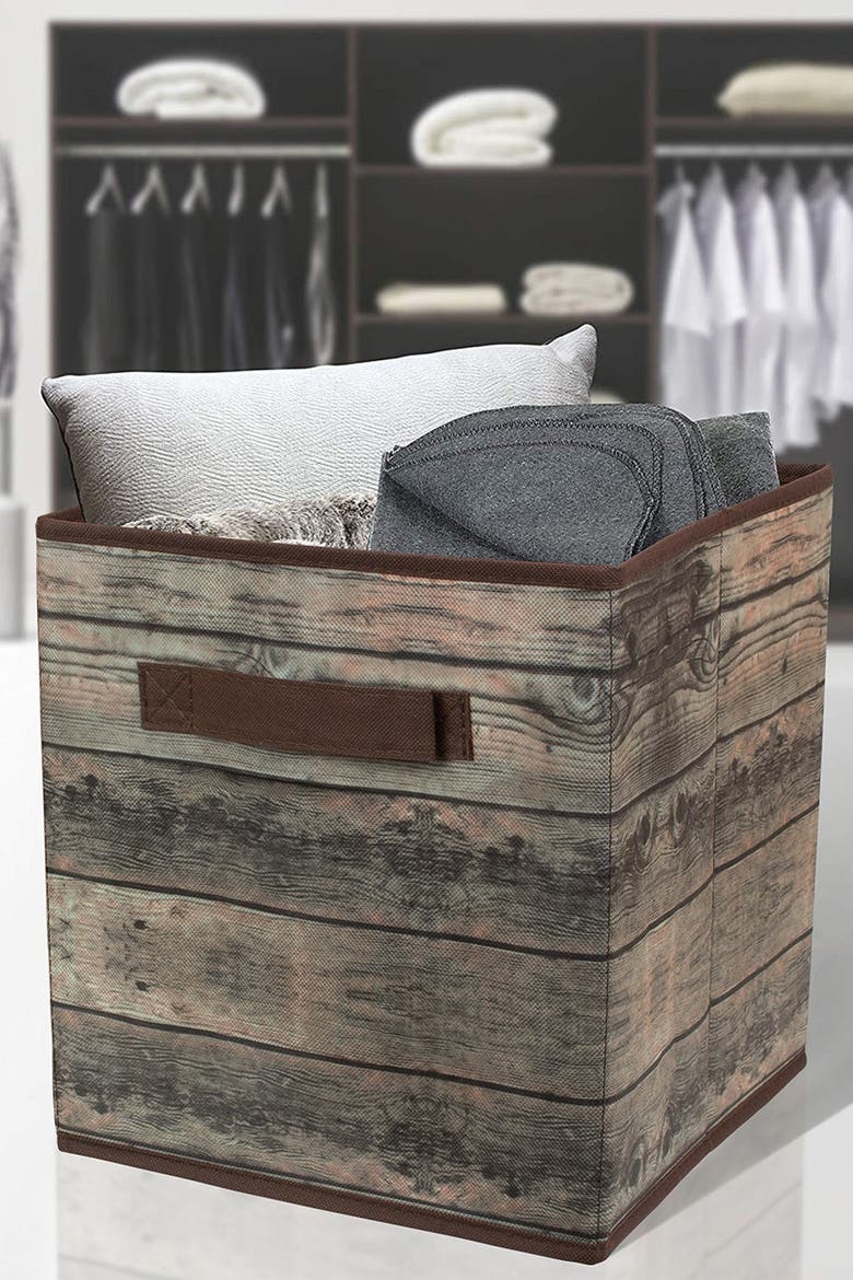 Brown Storage Cube Wood Basket Bin - Set of 4, Alternate, color, BROWN