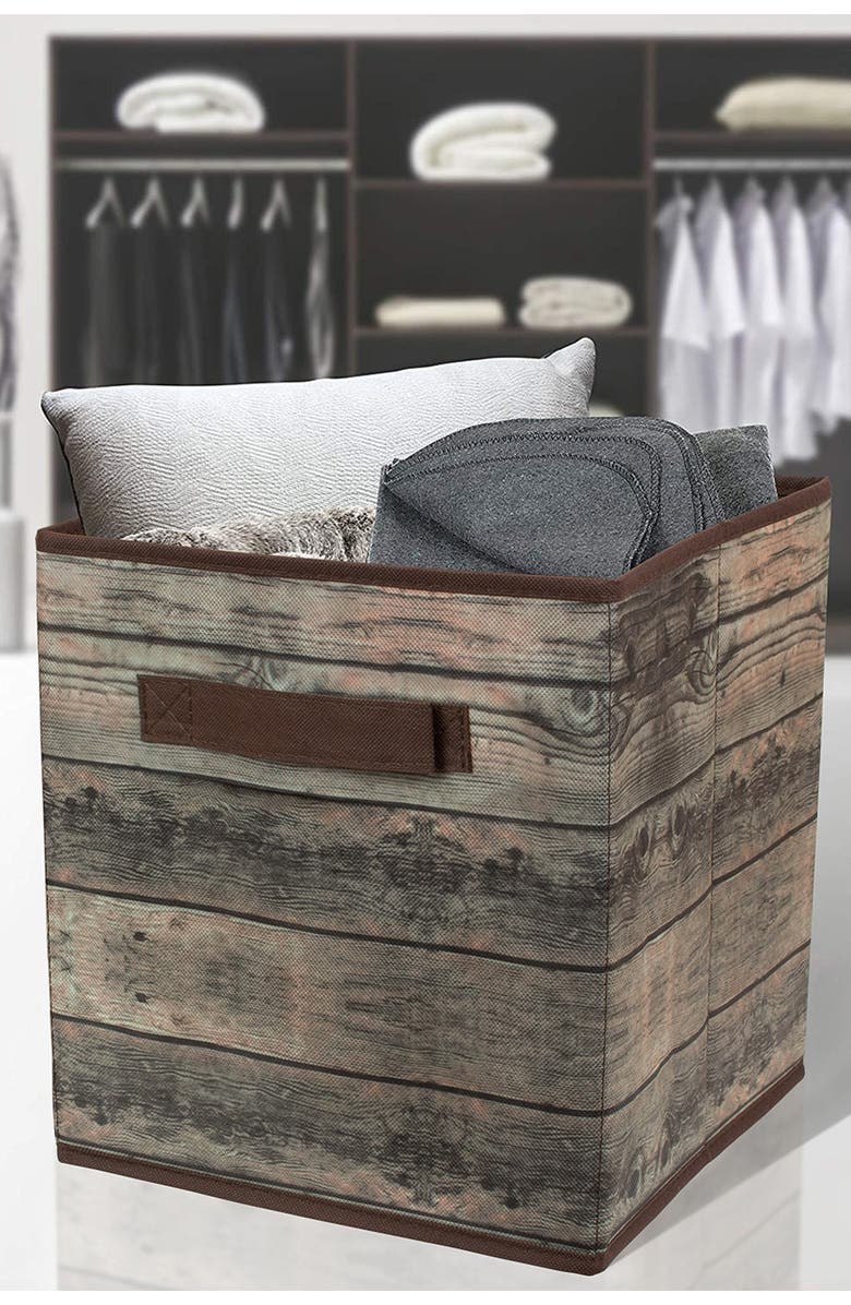 SORBUS Brown Storage Cube Wood Basket Bin - Set of 4, Alternate, color, Brown