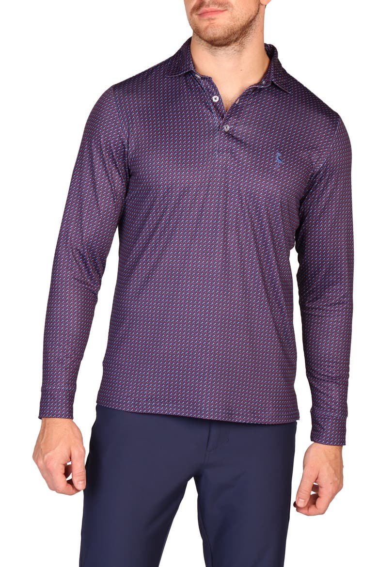 Golf Tee Print Long Sleeve Performance Polo, Main, color, MULTI PURPLE