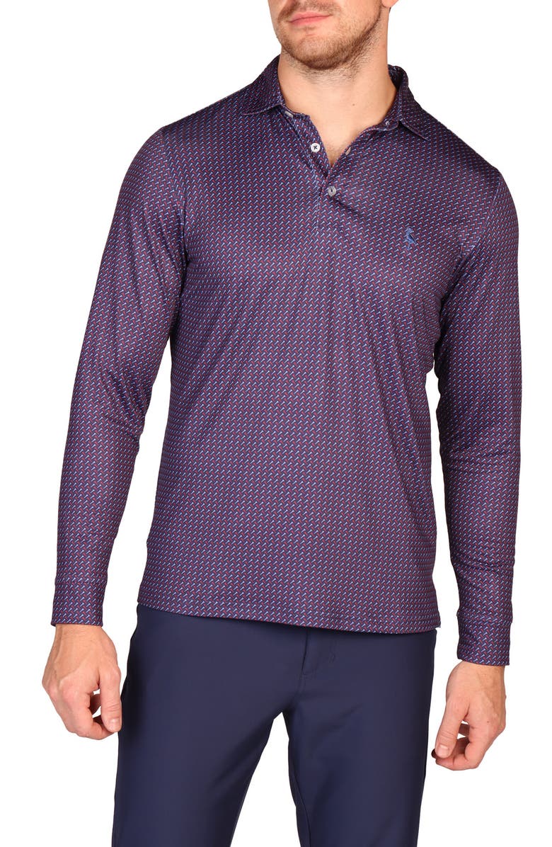 TailorByrd Golf Tee Print Long Sleeve Performance Polo, Main, color, Multi Purple