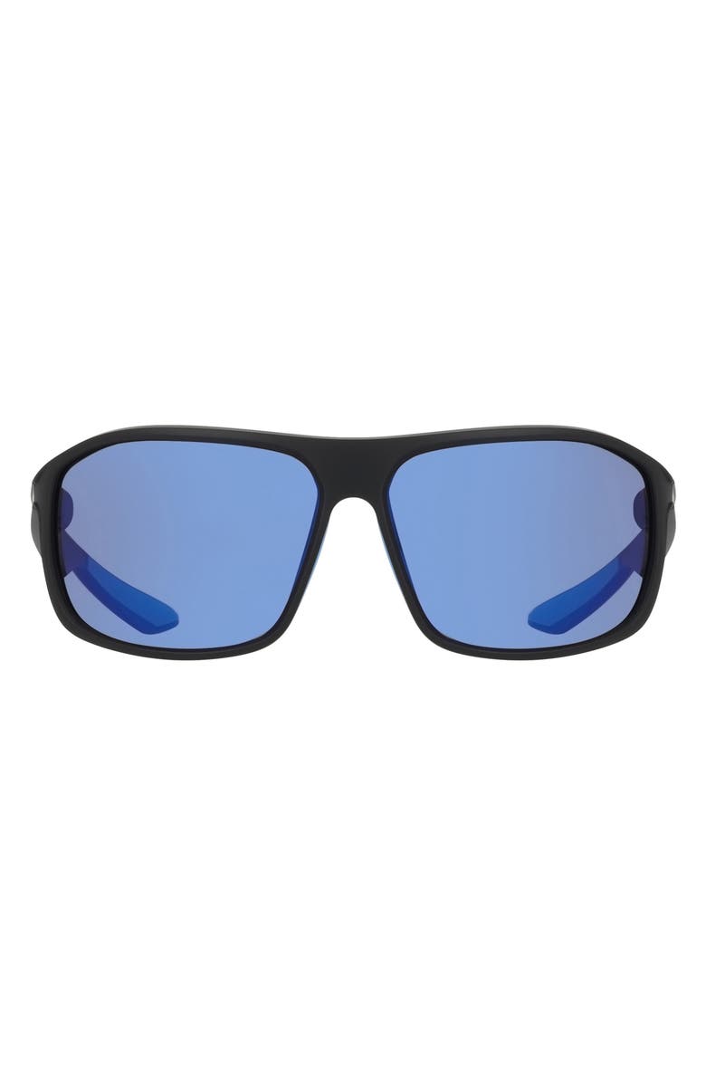 Nike Premier Stride 63mm Rectangular Sunglasses, Alternate, color, Matte Black / Blue Mirror