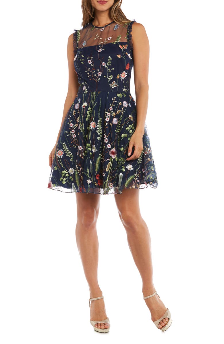 Morgan & Co. Embroidered Fit & Flare Dress, Main, color, 