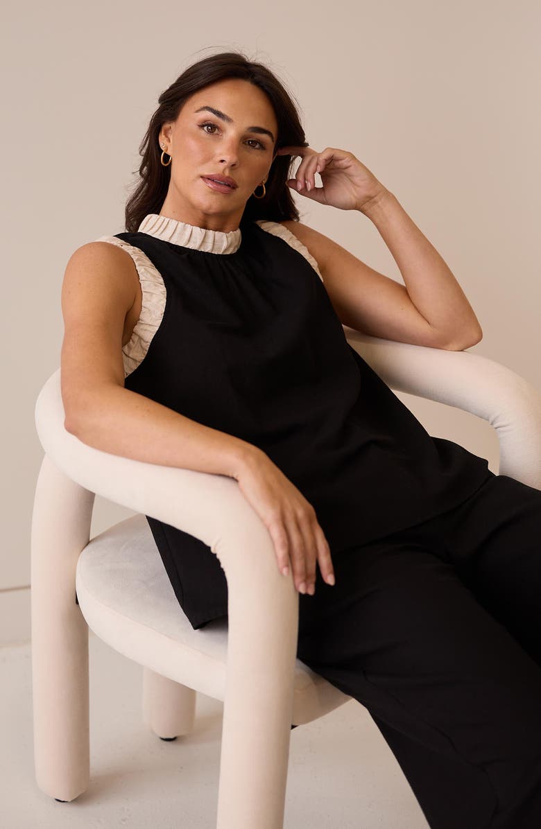 Brave+True Kelley Cotton & Linen Blend A-Line Top, Alternate, color, Black W Natural