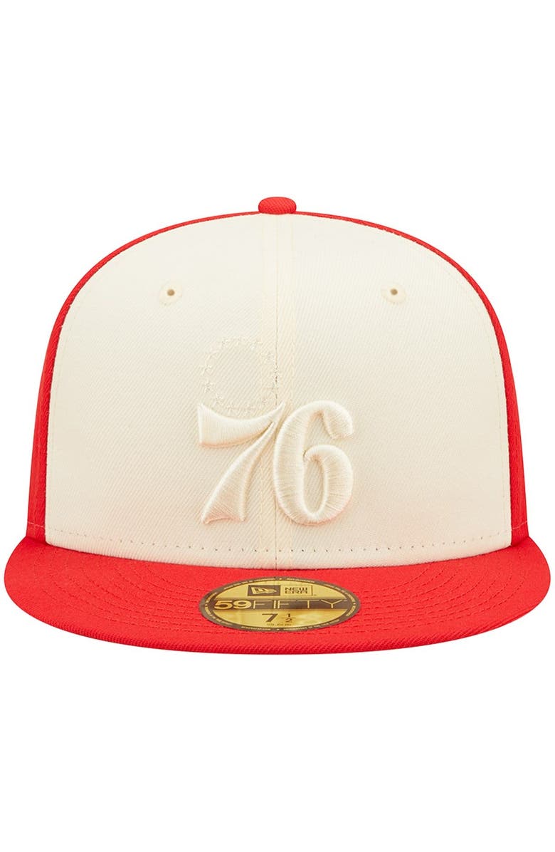 New Era Men's New Era Cream/Red Philadelphia 76ers Cork Two-Tone 59FIFTY Fitted Hat, Alternate, color, 